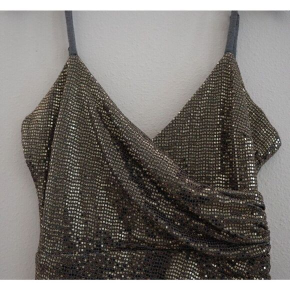 Cosmo Dress The Population Women's Sz S Gold Metallic XoXo Ruched Mini Dress - Picture 3 of 8